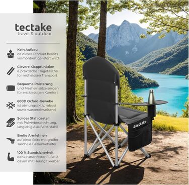 Складний туристичний стілець Tectake з підлокітниками для кемпінгу, саду та балкону