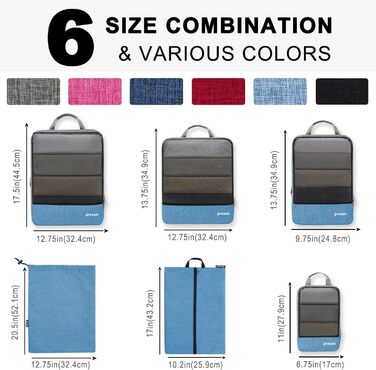 Набір компресійних органайзерів для подорожей (6 шт., блакитний)