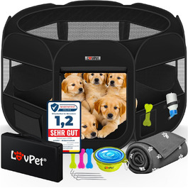 LOVPET® Foldable Pet Playpen with Bowl & Fleece Blanket - Indoor/Outdoor Dog & Cat Enclosure - Pop-Up Oxford Fabric