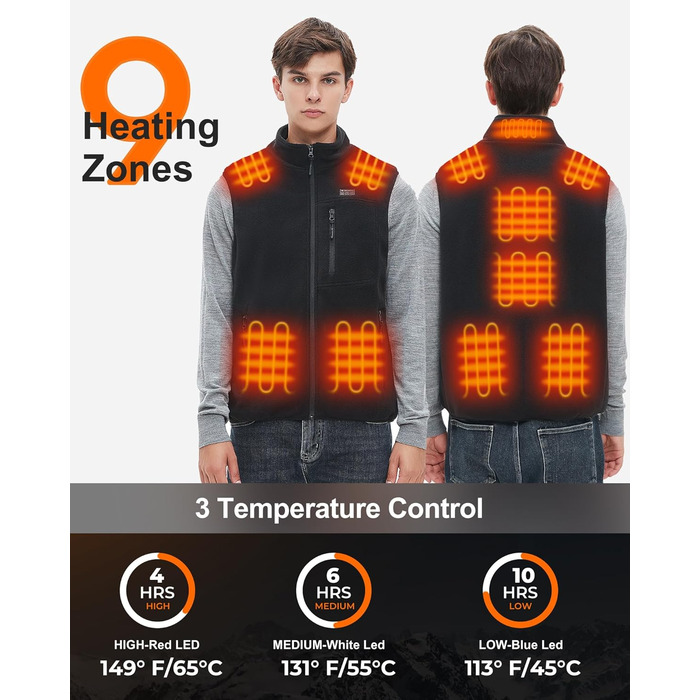Електрична гріюча жилетка для чоловіків з powerbank 16000 mAh, 7.4 V - для полювання, катання на лижах, мотоциклів та активного відпочинку