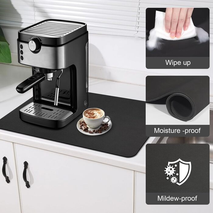 Килимок для кавомашини Kaffeematte чорний 40x60 см, вологопоглинаючий, з гумовою основою