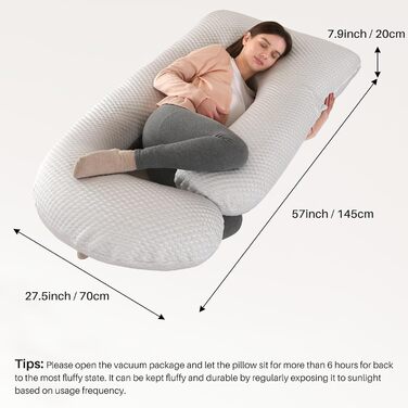 Подушка для вагітних GKXLH – підтримка спини, живота та стегон, J-подібна форма, знімний охолоджуючий чохол, сірий колір