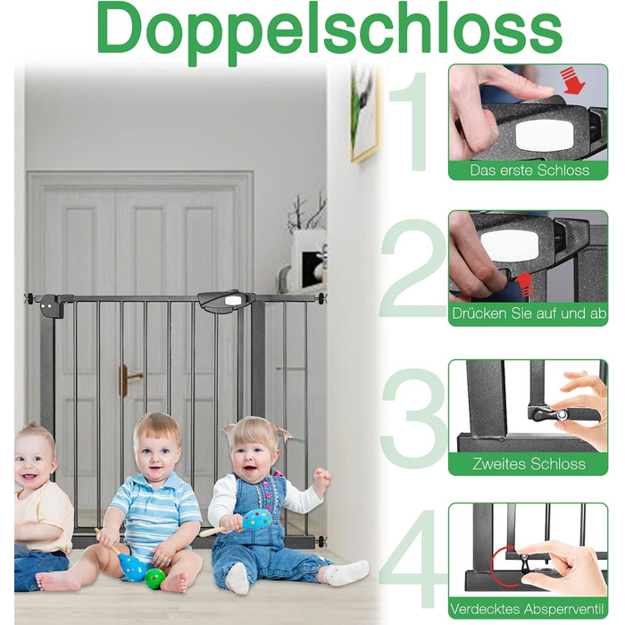 Захисне ворота для сходів без свердління, 75-85 см, автоматичне закриття, безпечне дитяче ворота для дверей, 180° відкривання, білий колір (чорний, 105-115 см)