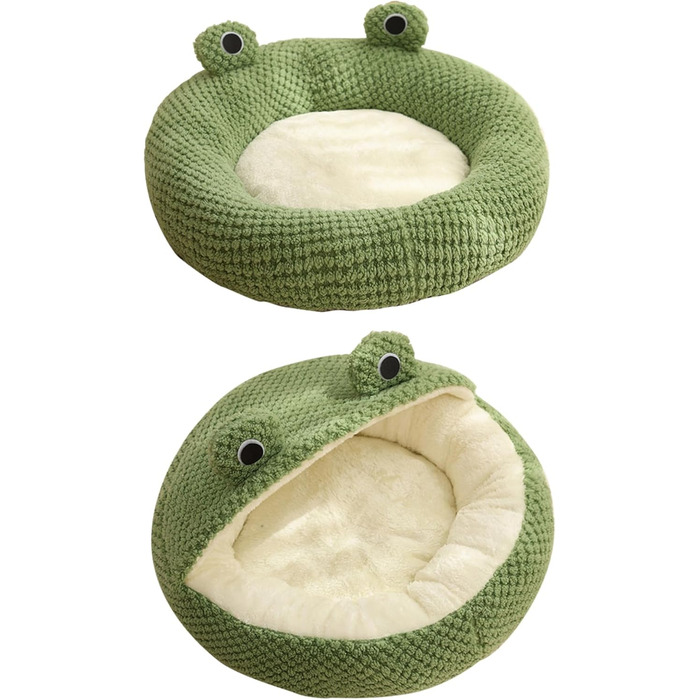 Килимок для кота з капюшоном у вигляді жаби, м'який, плюшевий, круглий, з підкладкою, для зими та осені, антиковзкий, з підкладкою, для домашніх тварин