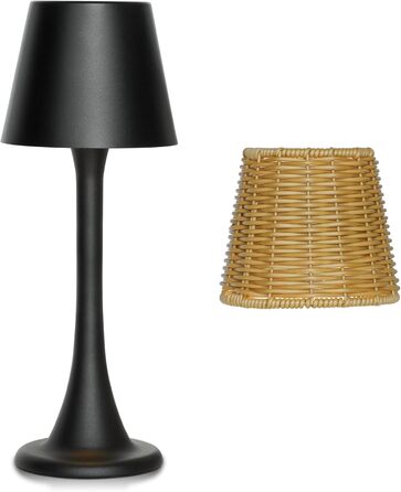 Зовнішня LED-лампа Mr. White з акумулятором, вологостійка, бездротова, торшероподібна, з регулюванням яскравості для ресторану, кухні, патіо, їдальні (золотиста) (чорна + ротанговий абажур)