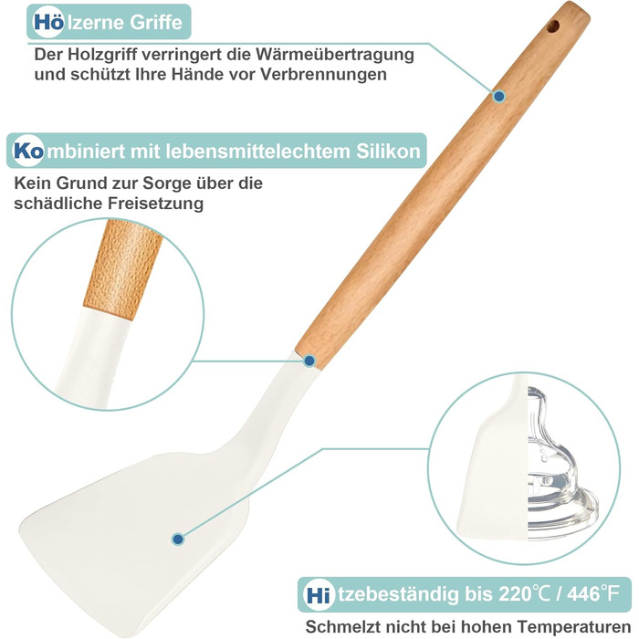 Набір кухонних аксесуарів Homikit 9 шт. з дерев'яною ручкою, чорний, з підставкою, антипригарне силіконове кухонне приладдя