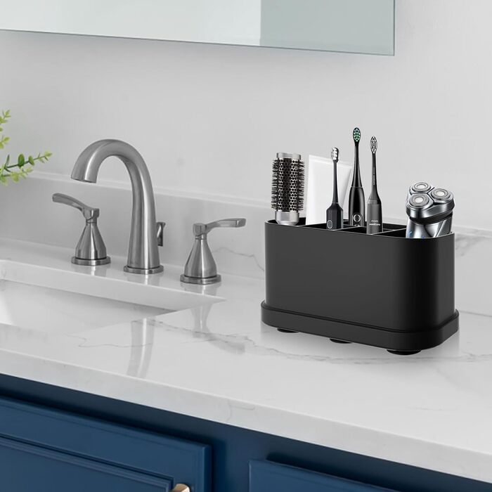 Тримач для зубних щіток з силікону, органайзер для ванної кімнати з присосками, 5 слотів, водонепроникний, для сім'ї (чорний)