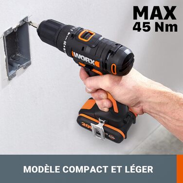 Акумуляторний дриль-шуруповерт WORX WX108 20V – універсальний інструмент для свердління та закручування, 20+1 момент затягування, 40Nm, 13мм патрон, 2 x 2Ah акумулятори, зарядний пристрій