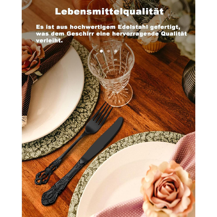 Набір столових приборів Retro на 6 осіб, 24 предмети, нержавіюча сталь, чорний, антикварний бароковий стиль