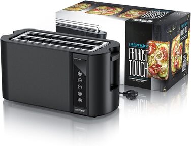 Arendo - Stainless Steel Toaster, Long Slots, 4 Slices - Touchscreen – Double-Walled Housing – 1500 W – Integrated Bagel Setting – 7 Browning Levels – Bread Centering – Remaining Time Display – Memory Function B: Night Black