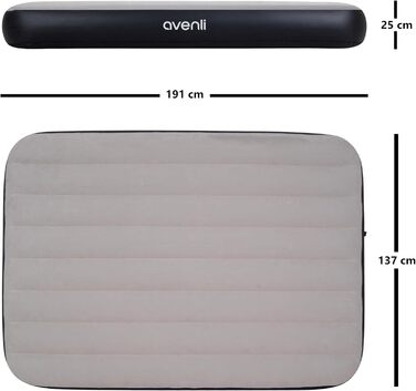 Надувний матрац Avenli для кемпінгу на 2 особи (191x137x25 см) - гостьовий матрац з флокованою поверхнею для дому та подорожей