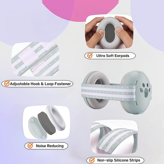 Навушники для захисту слуху дитини 0-36 місяців, 25 dB, сірий колір. Захист від шуму, ідеально для подорожей та сну.