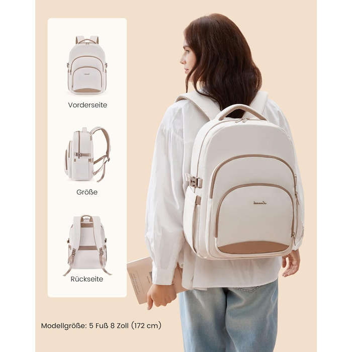 LOVEVOOK Рюкзак для жінок, 15.6 дюймів, водонепроникний, для школи, підлітка, елегантний, на кожен день, для роботи, навчання, подорожей, універсальний (15.6 дюймів, Бежевий)