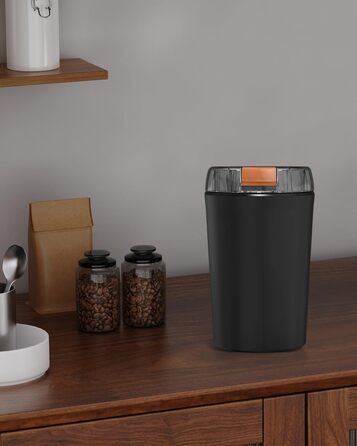 Електрична кавомолка 80г, потужний 350W двигун для кави та спецій, з регулюванням помелу, портативна, з щіткою для чищення, нержавіюча сталь, чорний