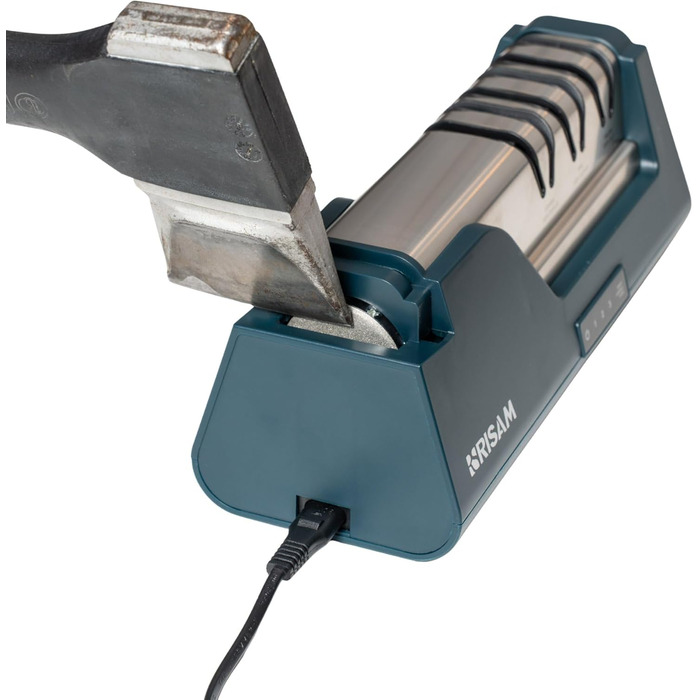 Електричний точило для ножів Messerschärfer – 2-ступенева система шліфування, для кухонних та керамічних ножів, з кутозапобіжником, професійний (Білий/Синій)