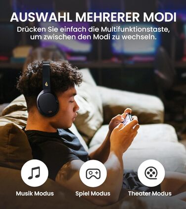 Edifier WH950NB: Бездротові навушники з активним шумозаглушенням, LDAC, Hi-Res Audio, Bluetooth 5.3, 55 годин роботи, чорний