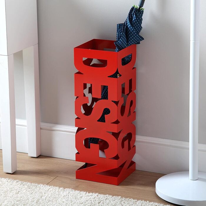 Versa Modern Umbrella Stand - Metal, White/Red - Entryway, Hallway, Living Room Organizer