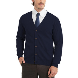Чоловічий кардиган Kallspin з 100% бавовни, V-подібний виріз, довгі рукави, на ґудзиках та з кишенями, темно-синій, розмір M