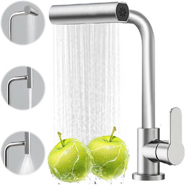 Кухонний змішувач Wasserhahn з поворотним виливом 360°, високий тиск, 4 режими струменя, з душом, з підключенням (нержавіюча сталь)