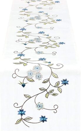 Simhomsen Double Thick Table Runner, Rustic, Embroidered, Floral Pattern, for Spring and Summer, Chest of Drawers, Scarf, Blue, 35.6 x 89.9 cm