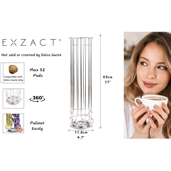 Тримач для капсул кави Exzact, сумісний з Dolce Gusto (32 капсули) - органайзер для капсул кави Dolce Gusto, диспенсер/стійка/тримач, поворотний на 360°, антиковзкий