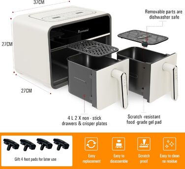 Runnatal Dual Zone Hot Air Fryer with Viewing Window, 8L Airfryer, 2100W, 2 Compartments, 14-in-1 Double Chamber Hot Air Fryer with Vegetarian and Meat Pots, 2 Chamber Airfryer, Non-Stick Coating