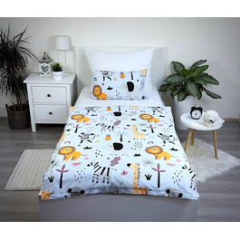 Комплект постільної білизни для дитячого ліжечка: комплект постільної білизни для малюків, комплект для ліжечка, простирадло 100x135 см та наволочка 40x60 см з бавовни, сертифікат Öko-Tex Standard, для хлопчиків та дівчаток (Тварини, Сафарі, Джунглі)