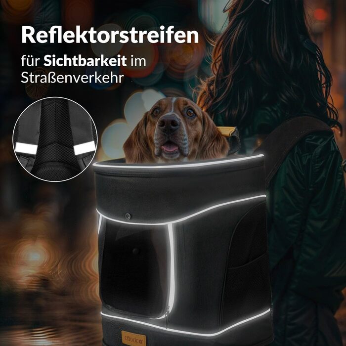 Рюкзак для тварин до 20 кг, регульовані ремені, складаний, короткий поводок, чорний. Ідеально для собак та котів