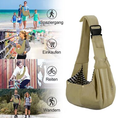 PetLoft Сумка-переноска для собак, реверсивна, регульована, Cross-Body Carrier з кріпленням для нашийника (Хакі)