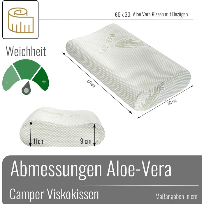 Black Forest Fox Camper Plaid Memory Foam Pillow Set with Orthopedic Neck Support, 1 Aloe Vera Cover & 1 Cotton Pillowcase, Grey | Oeko-TEX (Campovolo-Grey, Aloe-Vera Memory Foam Pillow & Grey Cover 30 x 60)