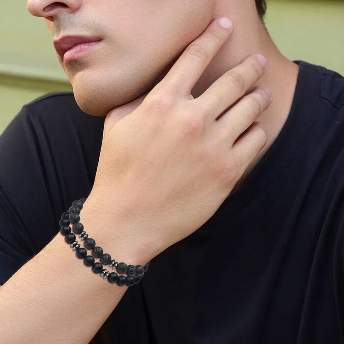 Чоловічі браслети з натурального каміння: тигрове око, чорний лава, онікс. Набір з 3-4 браслетів. Чудовий подарунок для чоловіків.