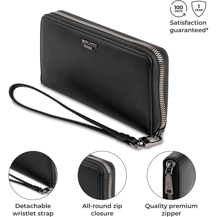 Жіночий гаманець Berliner Bags Lyon з натуральної шкіри, великий, з RFID захистом, чорний, у подарунковій коробці
