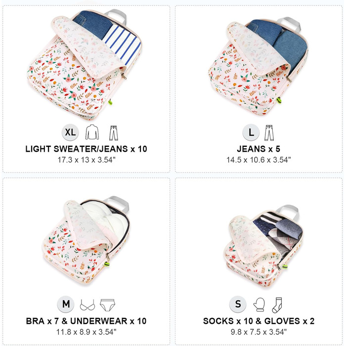 Органайзери для валізи Gonex (набір 4 шт), кубики для пакування, набір для подорожей, оранжево-жовтий (квітковий рожевий (4 шт))
