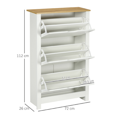 HOMCOM Shoe Cabinet Shoe Kickers Shoe Shelf 3 Flaps for 18 Pairs of Shoes Space-Saving in White and Natural 72 x 26 x 112 cm for Entrance Hall & Entryway