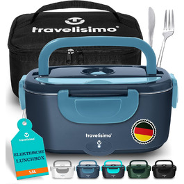 Електрична ланчбокс TRAVELISIMO 80W 1.5L 3-в-1 для подорожей, авто, вантажівки (темно-синій)