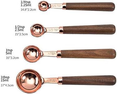 Walnut-Handle Measuring Spoon Set, Copper-Plated Measuring Cups and Spoons, Baking and Cooking Utensils for Kitchen (Color: Gold, Size: Measuring Spoon 4pc)