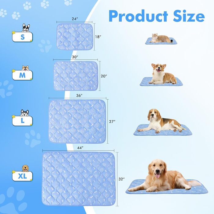 Rywe Cooling Mat for Dogs - Upgraded Colorfastness, Thicker, Washable, Self-Cooling Mat, 70x90cm Dog Mat - Non-Slip, Soft, Water-Absorbent, Odor-Reducing, Summer Dog Blanket for Dogs and Cats - (L, Blue)