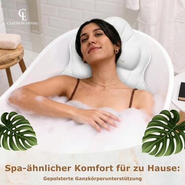 Подушка для ванни для всього тіла 126x41 см з підголовником, підтримкою для шиї, спини та ніг. Біла, тепла біла. У комплекті: мішок для прання/подорожі та гачок для сушіння.