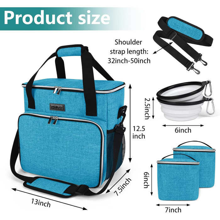 Сумка для собак Baglher, переноска для тварин, комплект для подорожей з кормом та мисками, блакитний M