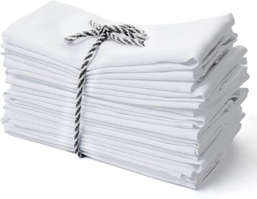 Perlli Kitchen Cloth Napkins, 12 Pieces, 45.7x45.7 cm, Cotton Blend Fabric, Soft Fabric with Hemmed Edges, White Dinner Napkins, Washable, Reusable, Table Decoration, White