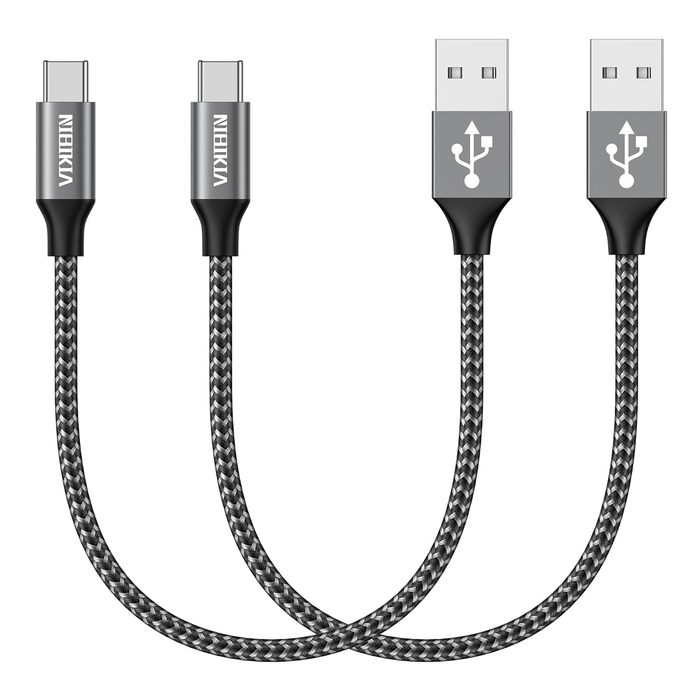 Кабель USB-C 2 шт. 3.1A, нейлон, USB-A на USB-C, для Samsung Galaxy S23, S22, S21, S20, S10, A53, A52, A33, A34, A20e, A14, A13, 0.5м+0.5м, сірий