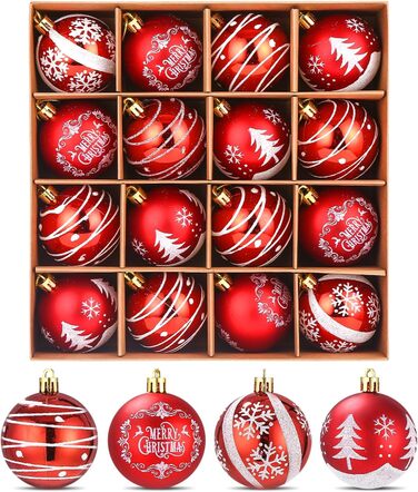 Кульки для ялинки з пластику червоно-білі, 16 шт. - прикраси для ялинки, різдвяний декор