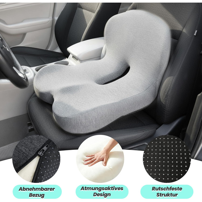 Ортопедична подушка для сидіння Urban Deco з підлокітником, ергономічна спинка з піною з пам'яті, подушка для офісного крісла, автокрісла, інвалідного візка, чорно-сіра, 1 шт. (Сіра)