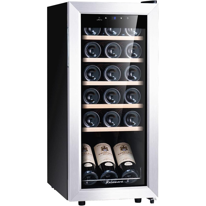 Kalamera 28-Bottle Wine Refrigerator with Touch Panel, Stainless Steel Door, and Adjustable Shelves - 5°C to 18°C Cooling Zone
