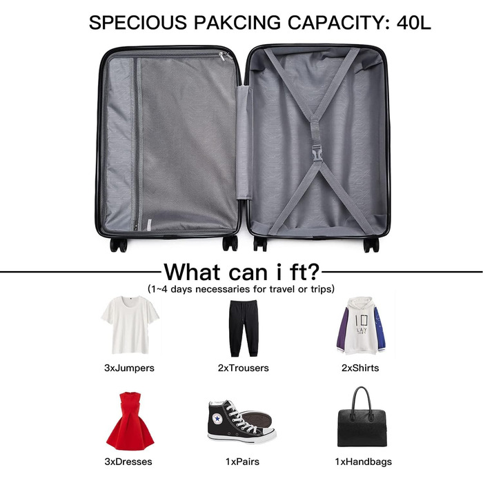 Чохол-валіза KONO 76см з TSA замком та 4 колесами. Валіза з поліпропілену, 100 літрів (Чорний, XL)