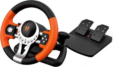 Ігровий кермо KROM K-Driver з педалями та вібрацією, сумісне з PC, PS3, PS4, Xbox One, з перемикачем передач, гачками перемикання та 12 кнопками, USB-порт для гоночних ігор