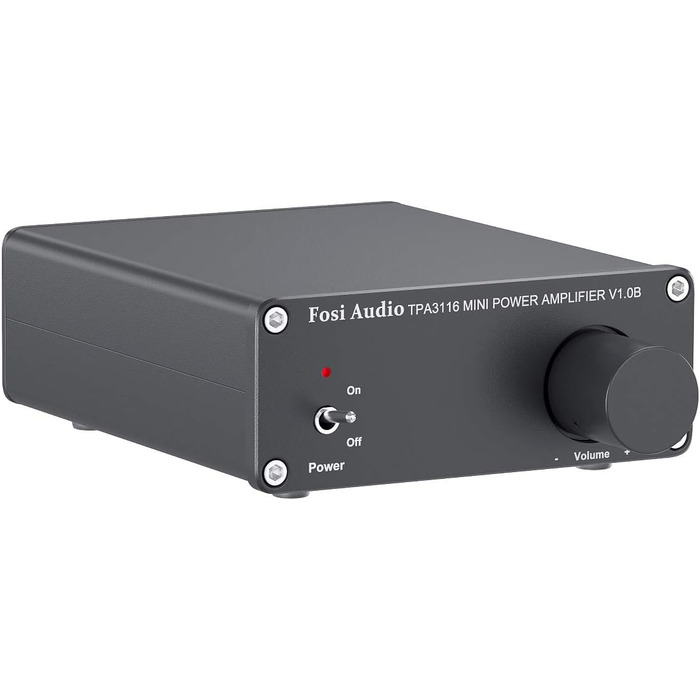 Fosi Audio V1.0B стерео підсилювач 2x50 Вт, 2-канальний міні Hi-Fi класу D, інтегрований TPA3116, з блоком живлення 19 В 4,74 А для динаміків