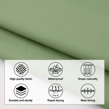 Завіса для душу 180x180 см, водонепроникна, антигрибкова, з кільцями (зелена)