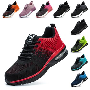 Черевики робочі чоловічі/жіночі, захисні, спортивні, з металевим носком, неслизькі, дихаючі (46 EU, Червоний)