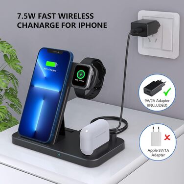 Бездротовий зарядний пристрій 4-в-1, 18W для Apple Watch, AirPods Pro, iPhone 12/SE/11/X/XR/Xs Max/8, Samsung Galaxy S20/S10 - Qi сертифікований